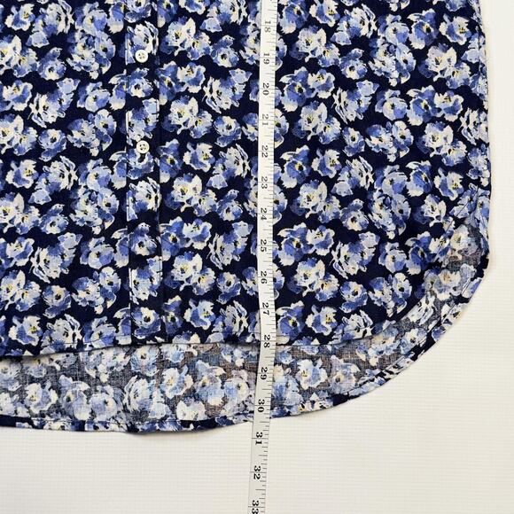 Lauren Ralph Lauren Shirt Womens Medium Blue Floral Linen Button Front Top - Picture 6 of 13